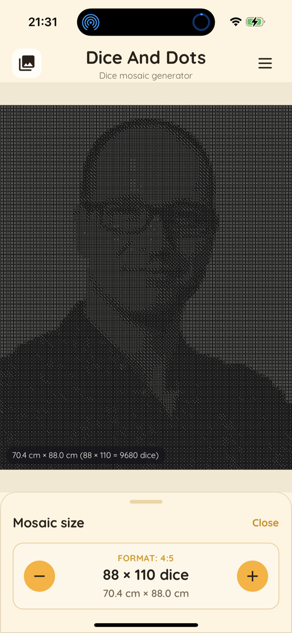 Choose mosaic size