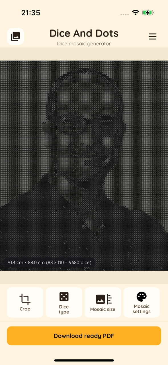 Dice mosaic preview in the app
